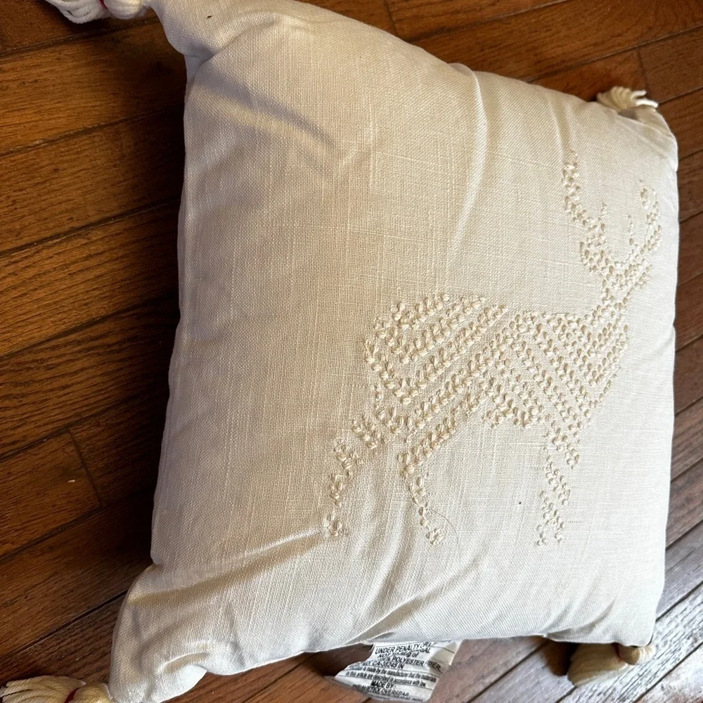 Hearth & Hand with Magnolia Christmas Reindeer Embroidered Pillow nwt